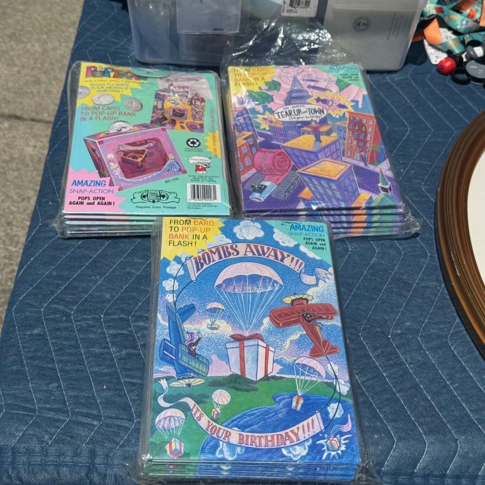 Vintage 1992 Fascinations Pop-Up‎ Bank Greeting Cards Lot of 3 Birthday 90s NOS